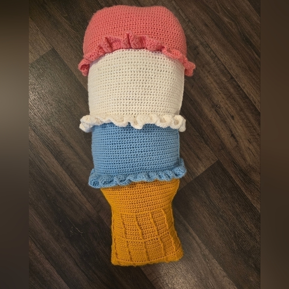 28" long Handmade croched ice cream cone pillow